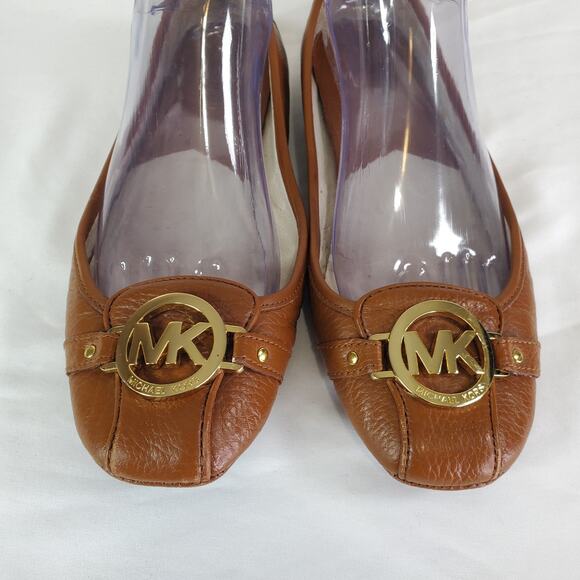 Michael Kors Fulton Moc Ballet Flat Shoes Sz 9M Saffiano Leather Tan Slip On - Picture 7 of 15